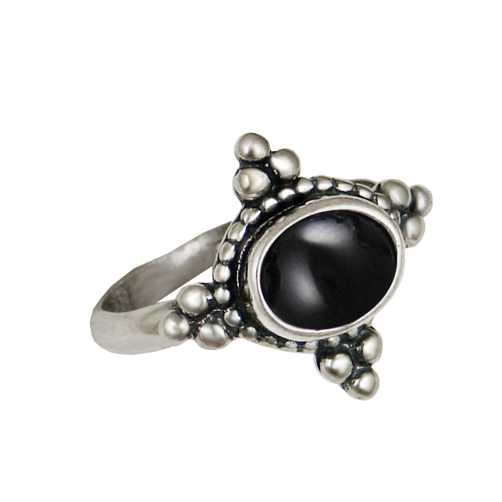 Sterling Silver Gemstone Ring With Black Onyx Size 6